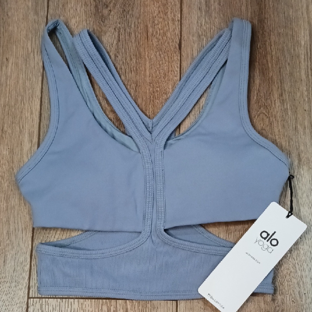 ALO Yoga Blue Sports Bra with Criss-Cross Straps